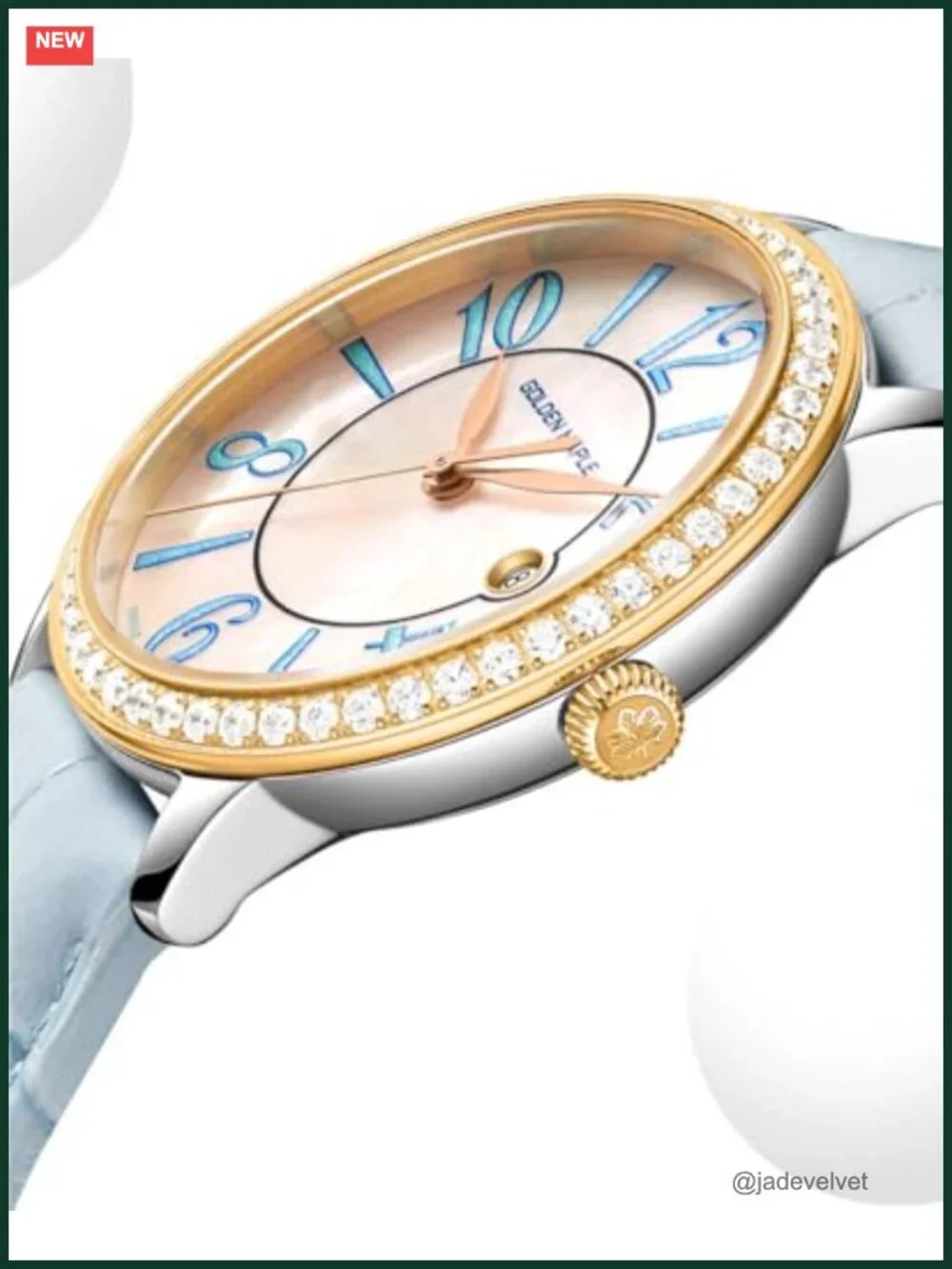 Diamond Bezel Mother-of-Pearl Dial Swiss Quartz Watch, 316L Stainless Steel &